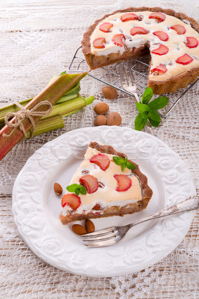 rhubarb cakes with meringue and almonds Stock photo © Dar1930