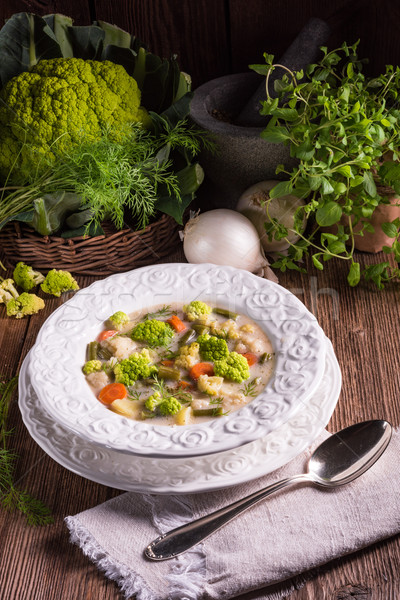 Stock foto: Grünen · Blumenkohl · Gemüsesuppe · Essen · Natur · Restaurant