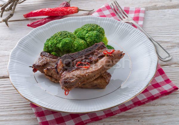 grilled ones rib with broccoli Stock photo © Dar1930