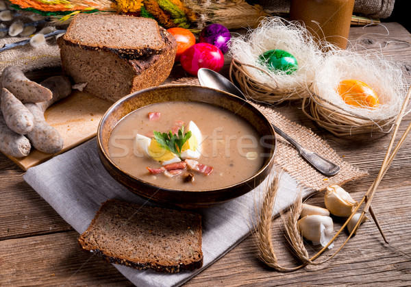 Kwaśny żyto zupa Wielkanoc kuchnia tabeli Zdjęcia stock © Dar1930