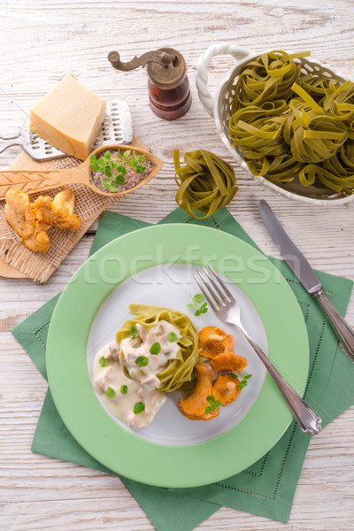 ,,tagliatelle con Spinaci,, with chanterelles Stock photo © Dar1930