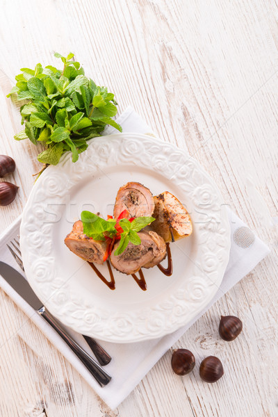 Turkey's beef olive with ham-sweet chestnut filling Stock photo © Dar1930