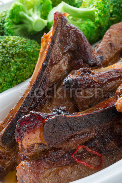 grilled ones rib with broccoli Stock photo © Dar1930