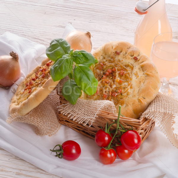 Stock photo: Onion tart and Federweisser(Nouveau)