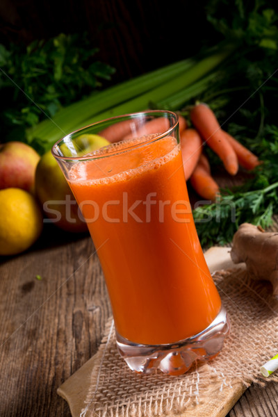 Frisch Karottensaft Frühling Obst Glas trinken Stock foto © Dar1930