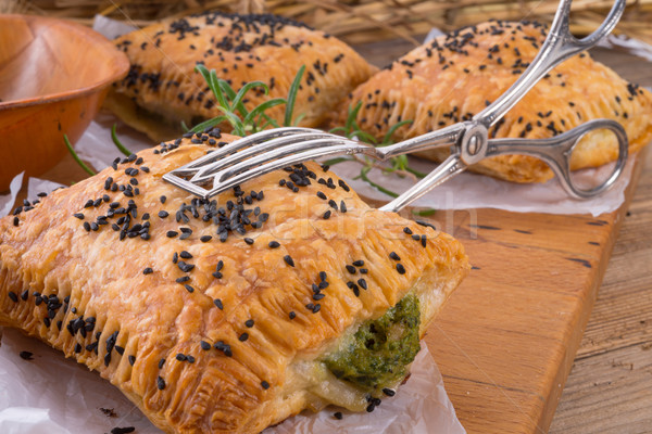 puff pastry with spinach filling and black cumin Stock photo © Dar1930