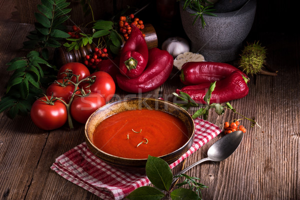 Rustiek tomatensoep keuken Rood tomaat olijfolie Stockfoto © Dar1930