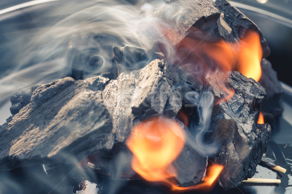 égő faszén tűz fa háttér füst Stock fotó © Dar1930