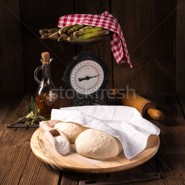 Foto stock: Pizza · tabela · chef · trigo · branco · conselho