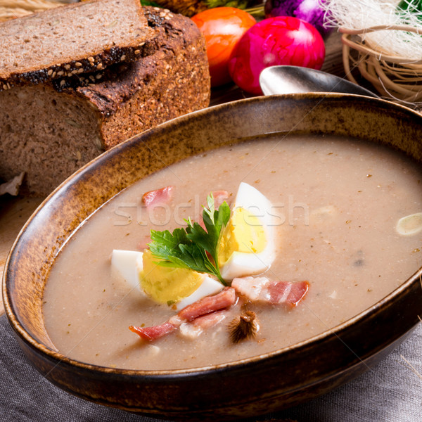 Kwaśny żyto zupa Wielkanoc kuchnia tabeli Zdjęcia stock © Dar1930
