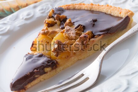 Foto stock: Peras · chocolate · bolo · café · da · manhã · branco