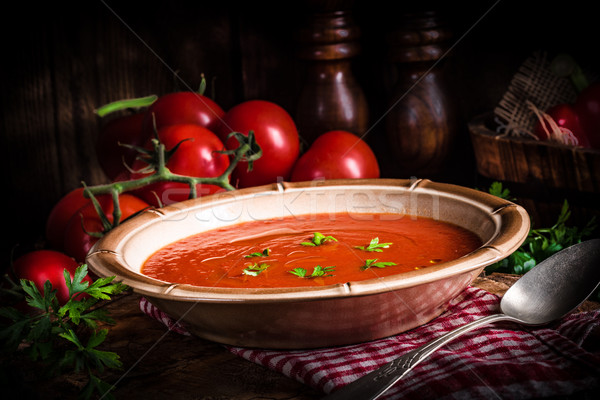 Rustikal Tomatensuppe Küche rot Tomaten Olivenöl Stock foto © Dar1930