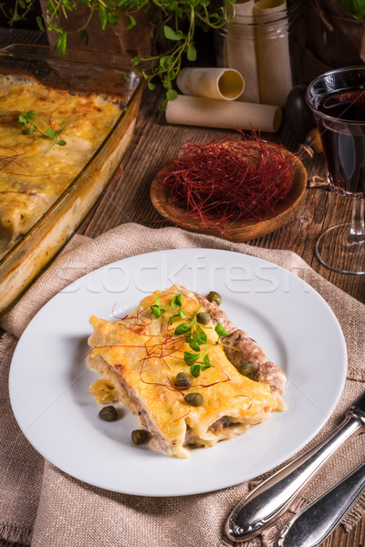 Cannelloni with mince filling and capers Stock photo © Dar1930