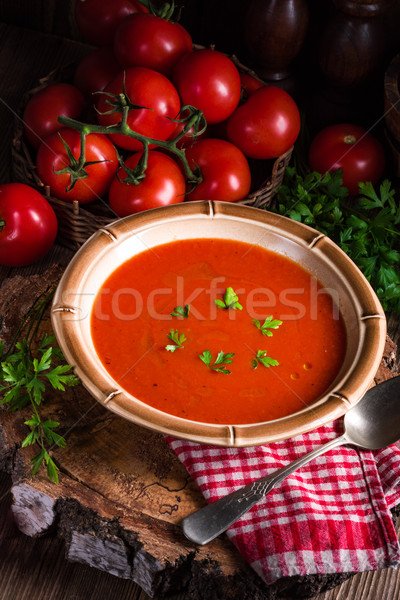 Rustykalny zupa pomidorowa kuchnia czerwony pomidorów oliwy Zdjęcia stock © Dar1930