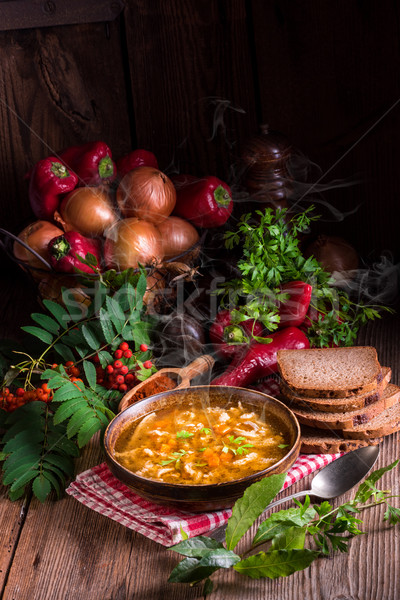 Boeuf soupe alimentaire restaurant table pain [[stock_photo]] © Dar1930