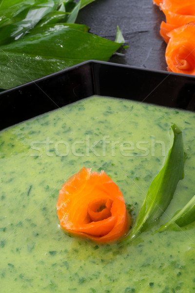 Stock photo: Bear allium soup with smoking salmon