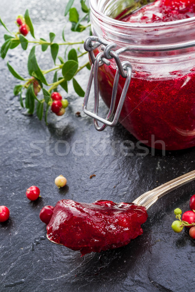 Canneberges confiture forêt feuille verre fond [[stock_photo]] © Dar1930