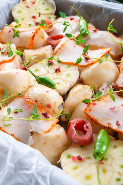 Jerusalem artichoke au gratin with ham and chili Stock photo © Dar1930