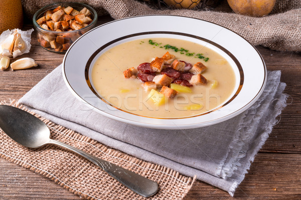 Stockfoto: Aardappelsoep · gezondheid · retro · vintage · lunch · soep