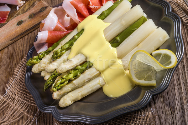 Stockfoto: Asperges · ham · voedsel · restaurant · Rood · plaat