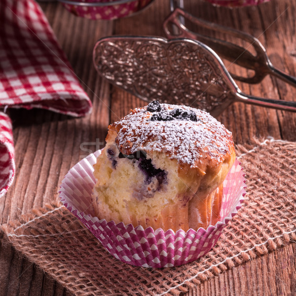 Stock foto: Heidelbeeren · Muffins · Hintergrund · Tabelle · blau · Brot