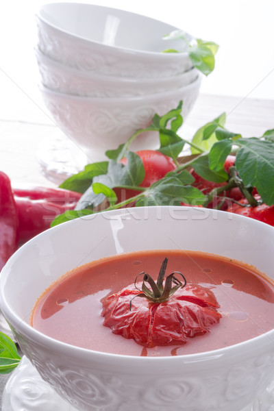 Foto stock: Sopa · de · tomate · alimentos · salud · pan · cena · rojo