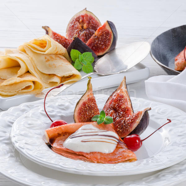flambéed pancakes with figs and cherries Stock photo © Dar1930