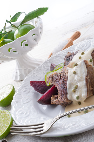 牛肉 ビートの根 セイヨウワサビ ソース レストラン 肉 ストックフォト © Dar1930