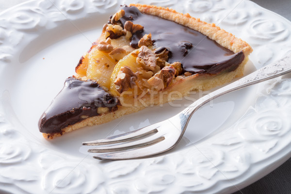 Stock foto: Birnen · Schokolade · Torte · Kuchen · Frühstück · weiß