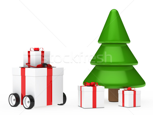 Christmas geschenkdoos voertuig cijfer volgende boom Stockfoto © dariusl