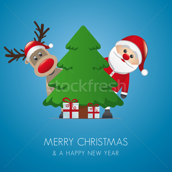 reindeer santa claus christmas tree gift Stock photo © dariusl