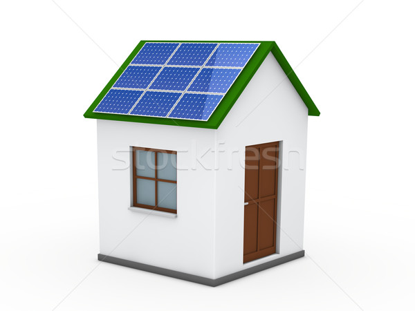 Foto stock: 3D · casa · energía · solar · verde · poder · azul