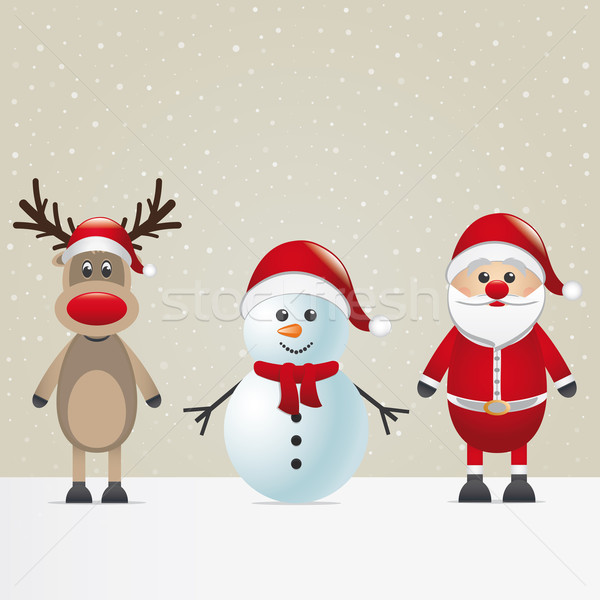 Święty mikołaj renifer snowman zimą śniegu tle Zdjęcia stock © dariusl