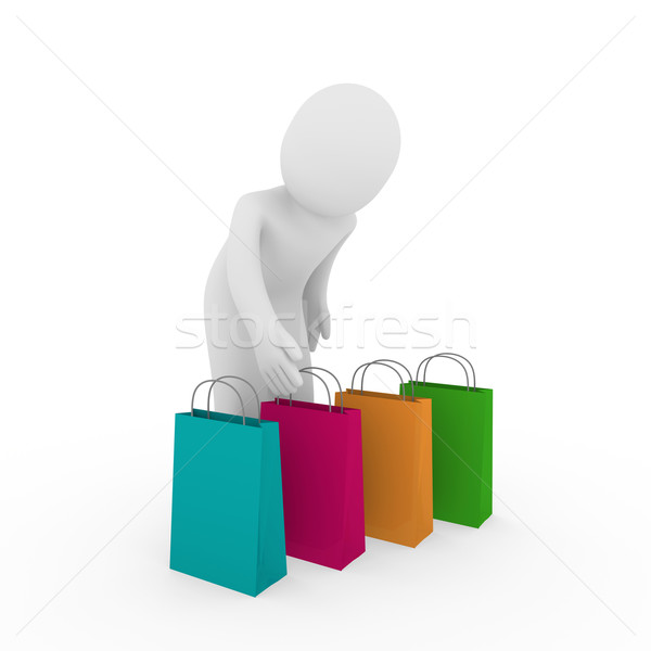 Stock photo: 3d man sale bag shopping 