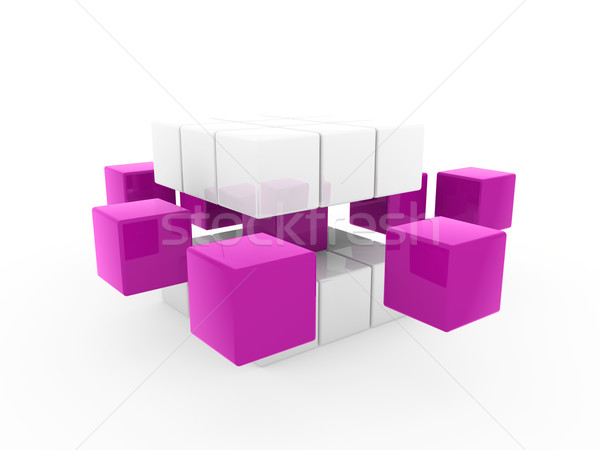 3D kostki fioletowy biały placu działalności Zdjęcia stock © dariusl