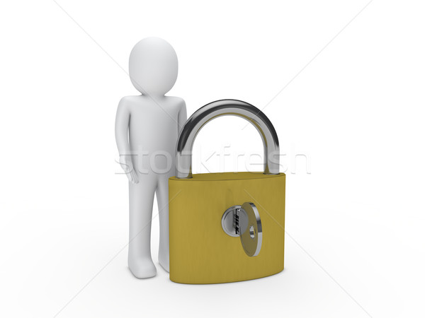 Foto d'archivio: Uomo · 3d · lucchetto · chiave · sicurezza · lock · umani