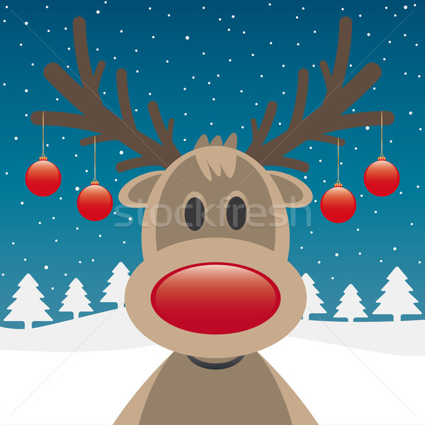 reindeer red nose and christmas balls Stock photo © dariusl