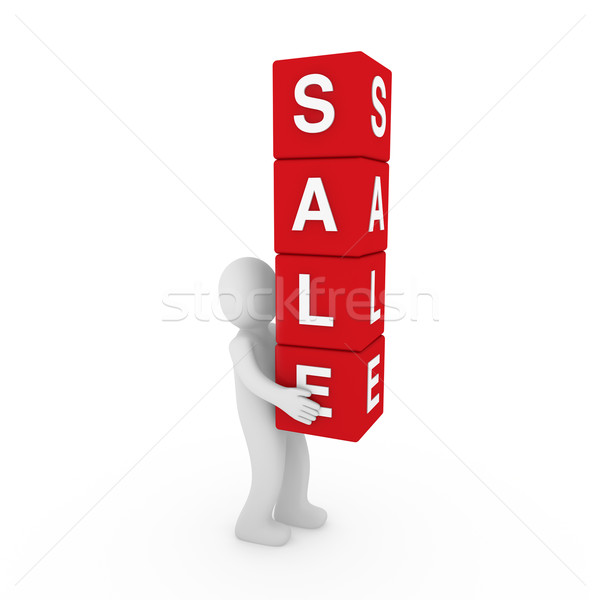 Stock foto: 3D · Verkauf · Würfel · menschlichen · rot · verkaufen