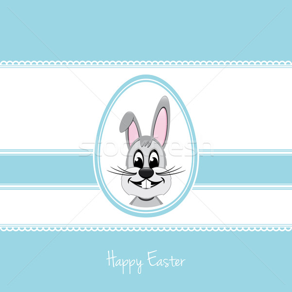 Stockfoto: Vrolijk · pasen · bunny · ei · Blauw · witte · Pasen