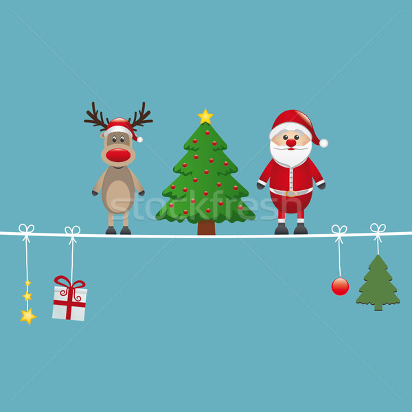 santa reindeer tree twine blue background Stock photo © dariusl