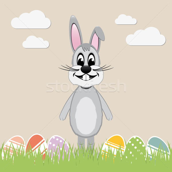серый Пасхальный заяц красочный яйца газона Пасху Сток-фото © dariusl