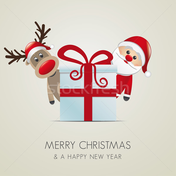 Rénszarvas mikulás karácsony ajándék doboz piros doboz Stock fotó © dariusl