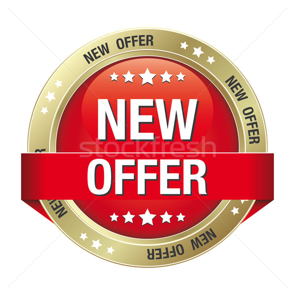 Stock photo: new offer red gold button