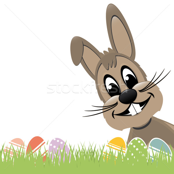 Stock foto: Braun · Osterhase · farbenreich · Eier · Rasen · Ostern