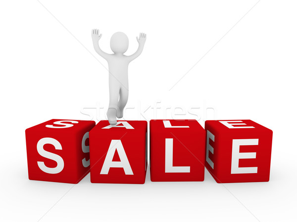 Stock photo: 3d human sale cube jump