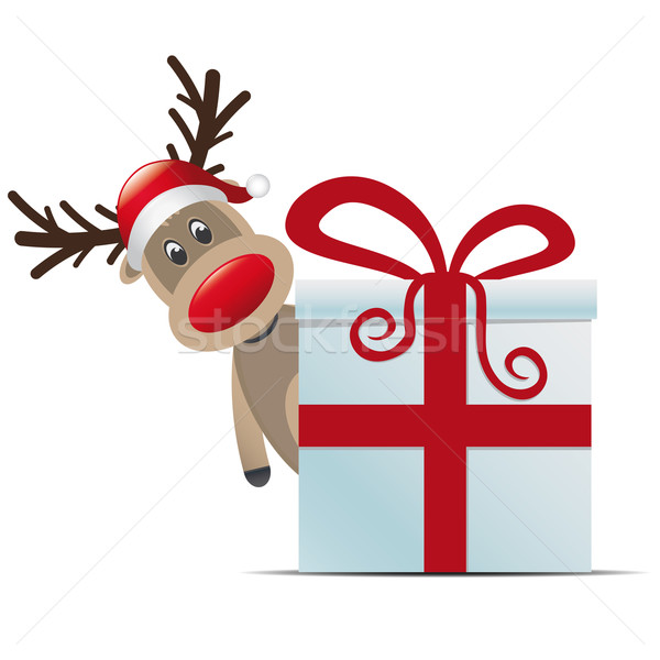 reindeer christmas gift box red ribbon Stock photo © dariusl