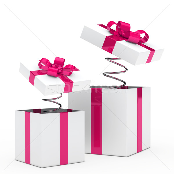 Ajándék doboz karácsony rózsaszín fehér szalag fém Stock fotó © dariusl