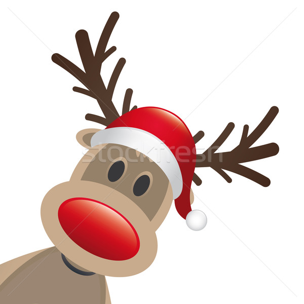 商業照片: 馴鹿 · 紅色 · 鼻子 · 帽子 · 聖誕老人 · 快樂