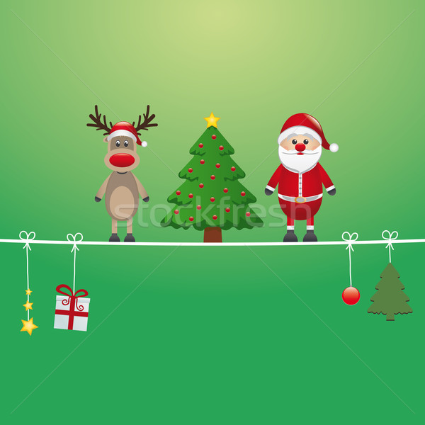 santa reindeer tree twine green background Stock photo © dariusl