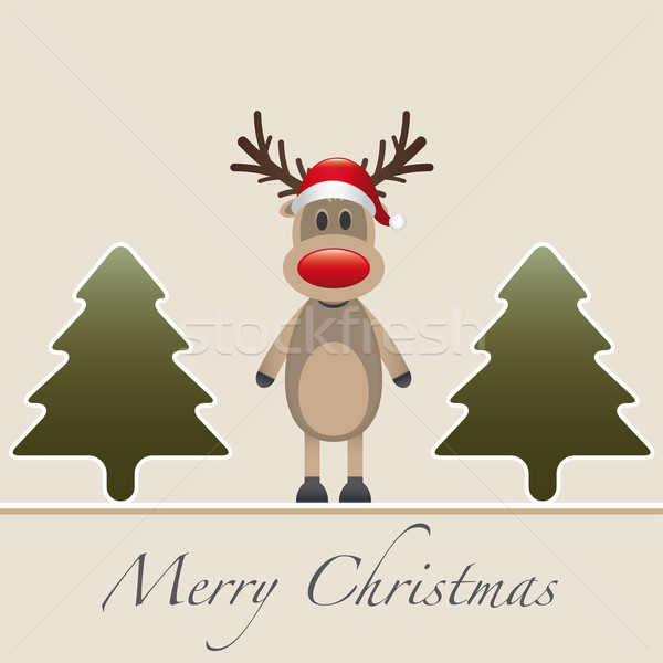 reindeer red nose hat fir tree Stock photo © dariusl